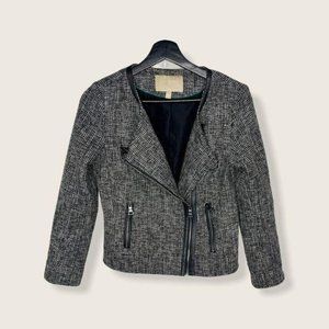 Banana Republic Grey Tweed Boucle Zipper Moto Asymmetrical Jacket XS